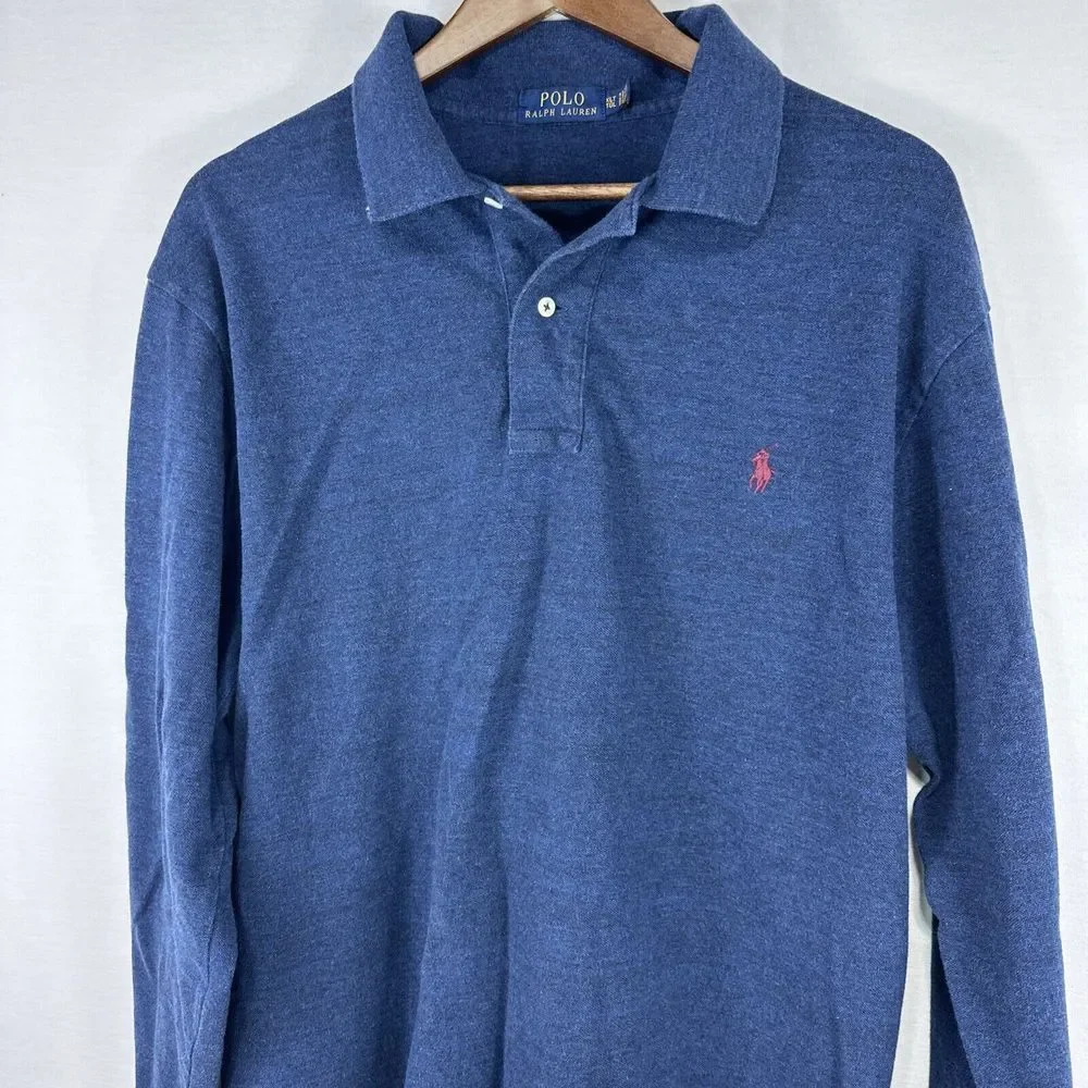 Polo Ralph Lauren Polo Mens XLT Blue Long Sleeve Heathered Pony Logo‎ Tall